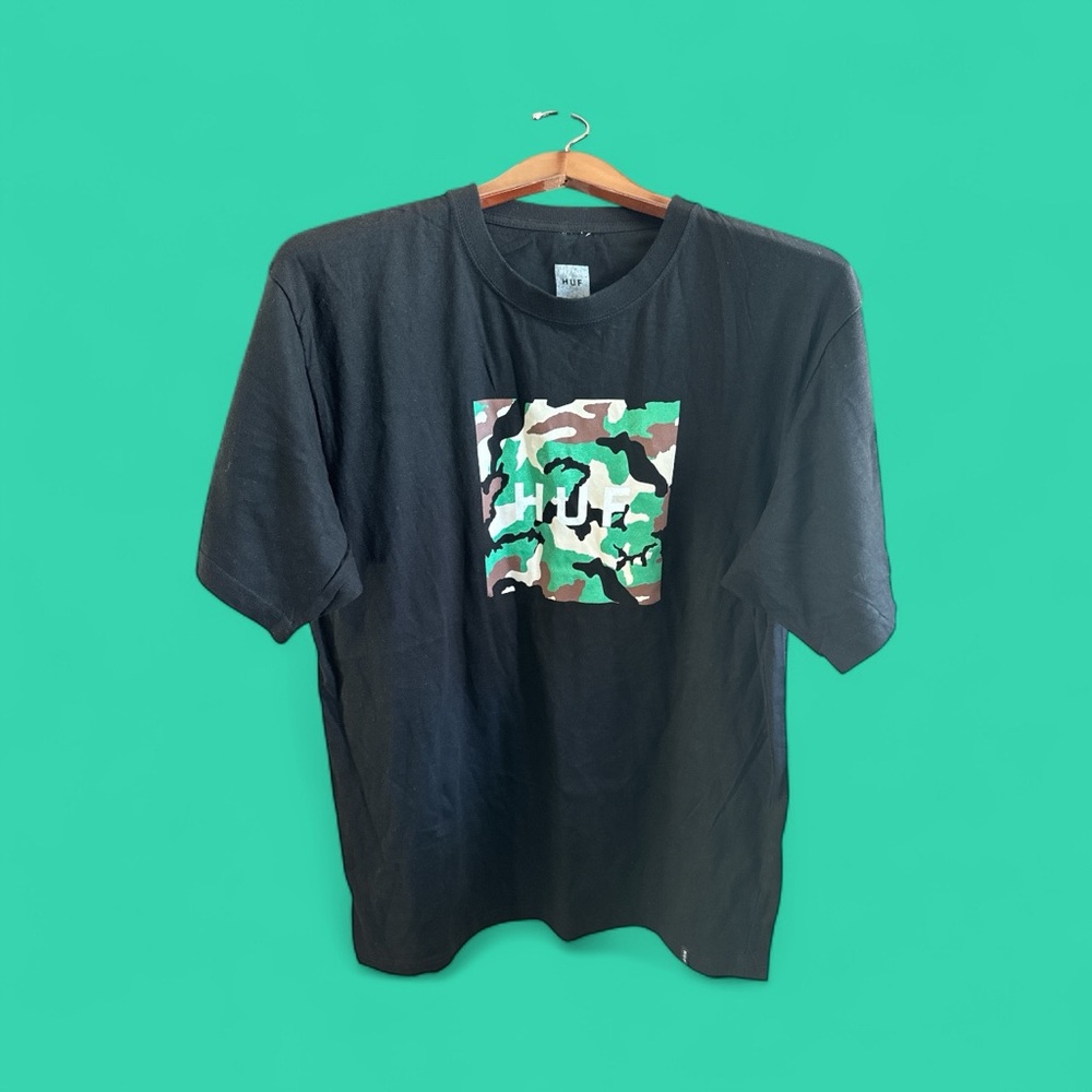 HUF Men’s Size XL Black Camouflage Graphic T-Shirt 100% Cotton Skater Style Tee